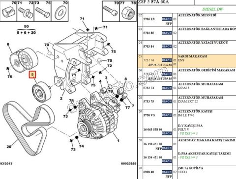 Tek Alternatör Gergi Rulmanı DW12TED P406 P607 P807