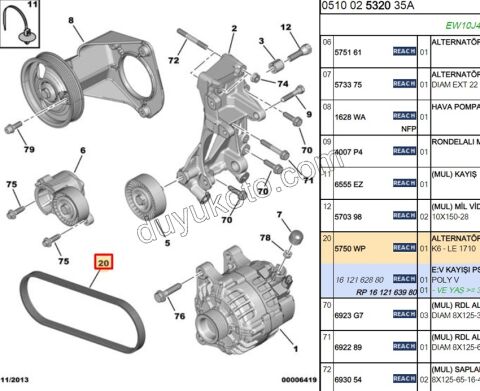 Alternatör V kayışı 6PK1710 EW10J4 P307 P407