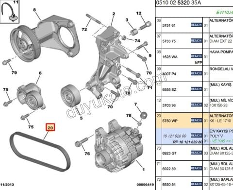 Alternatör V Kayışı 6PK1710 EW10J4 P307 P407