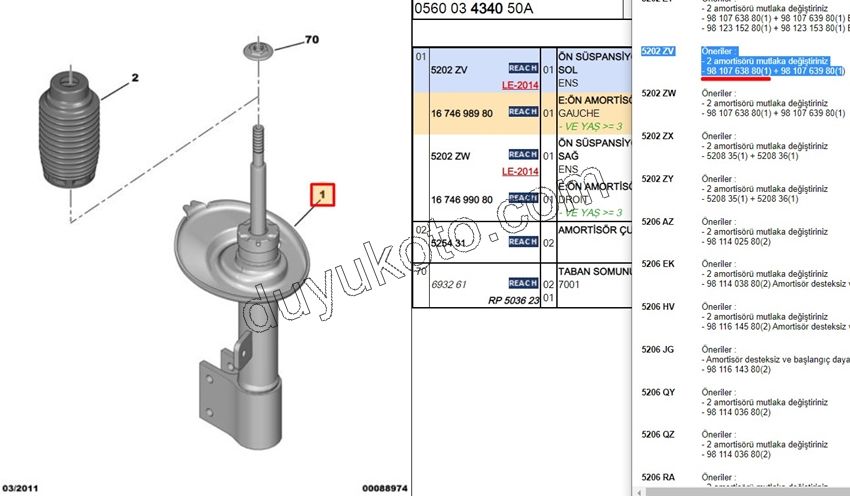 Ön Sol Amortisör PRT3 C4PC1