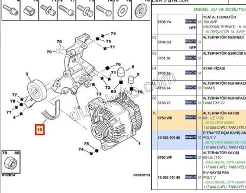 Alternatör V kayışı 6PK1102 XUD Klimasız P306 P406