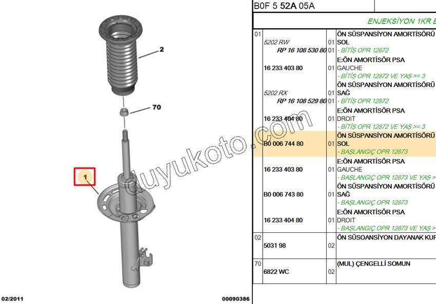 Ön Sol Amortisör P107 C1