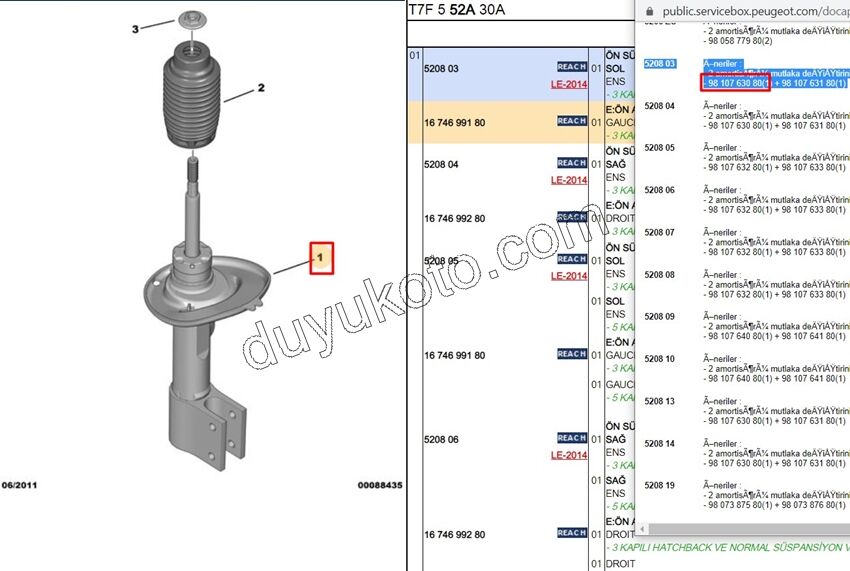 Ön Sol Amortisör P3081 PRT3