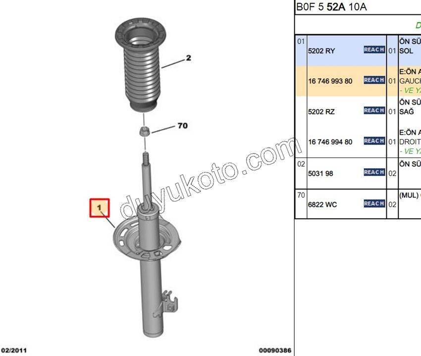 Ön Sol Amortisör P107 C1