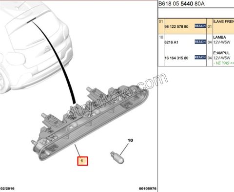 Citroen C3 İlave 3. Fren / Stop Lambası B618 FISKIYE+