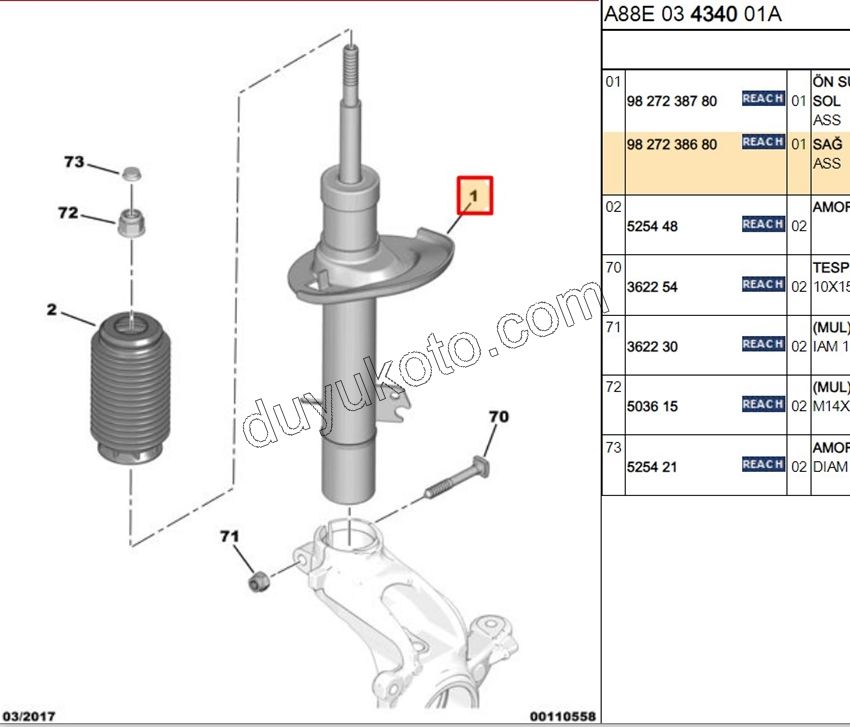 Ön Sağ Amortisör C3AIR 1.2CC 130HP 2020 Sonrası