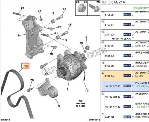 Alternatör V kayışı 6PK0998 P407 EW10J4
