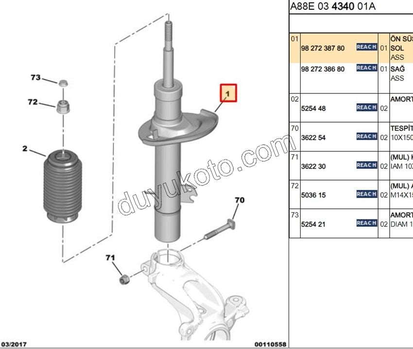Ön Sol Amortisör C3AIR 1.2CC 130HP 2020 Sonrası
