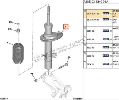 Ön Sol Amortisör C3AIR 1.2CC 130HP 2020 Sonrası