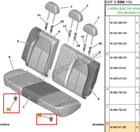 KLIPS ARKA KOLTUK ALT P301 P2081 P2082 C3AIR C4C UZUN