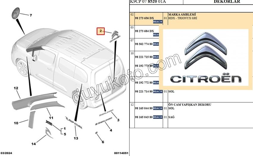 YAZI ARKA CITROEN + ARMA BRL4