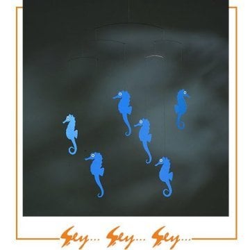 Flensted Mobiles - Sea Horses Blue - Mavi Deniz Atı Tasarımlı Dekoratif Tavan Süsü