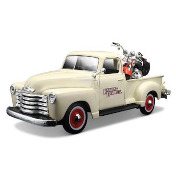HARLEY DAVIDSON 1950 AND CHEVROLET 3100 PICKUP MODEL ARABA - 1/25