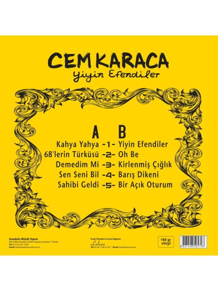CEM KARACA - YİYİN EFENDİLER - 180GR SARI RENKLİ PLAK