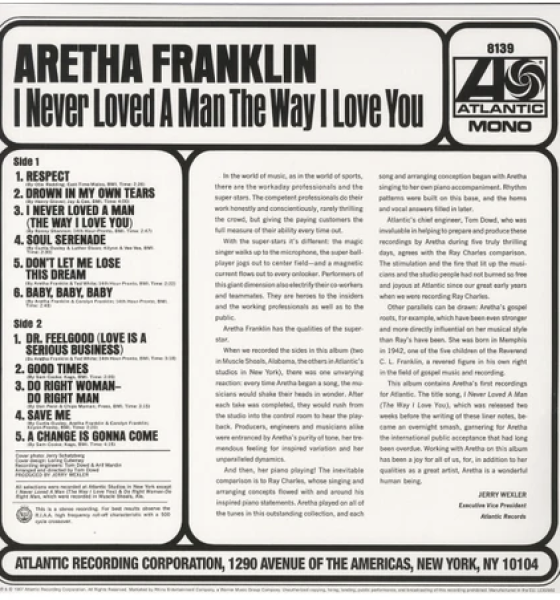 ARETHA FRANKLIN - I NEVER LOVED A MAN THE WAY I LOVE YOU - 180 GR LP