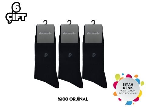 Pierre Cardin 735-Siyah Erkek Penye Çorap 6'lı