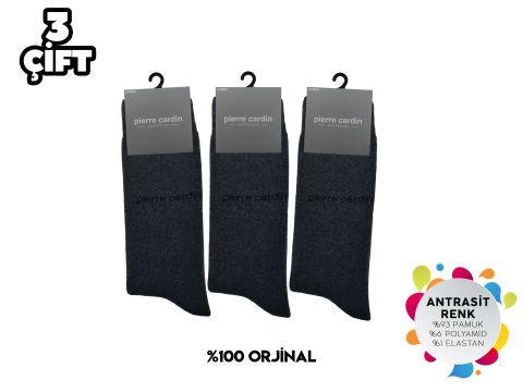 Pierre Cardin 527-Antrasit Erkek Termal Havlu Çorap 3'lü