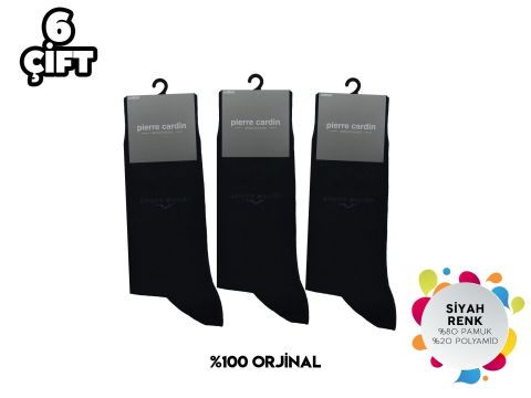 Pierre Cardin 532-Siyah Erkek Penye Likralı Çorap 6'lı