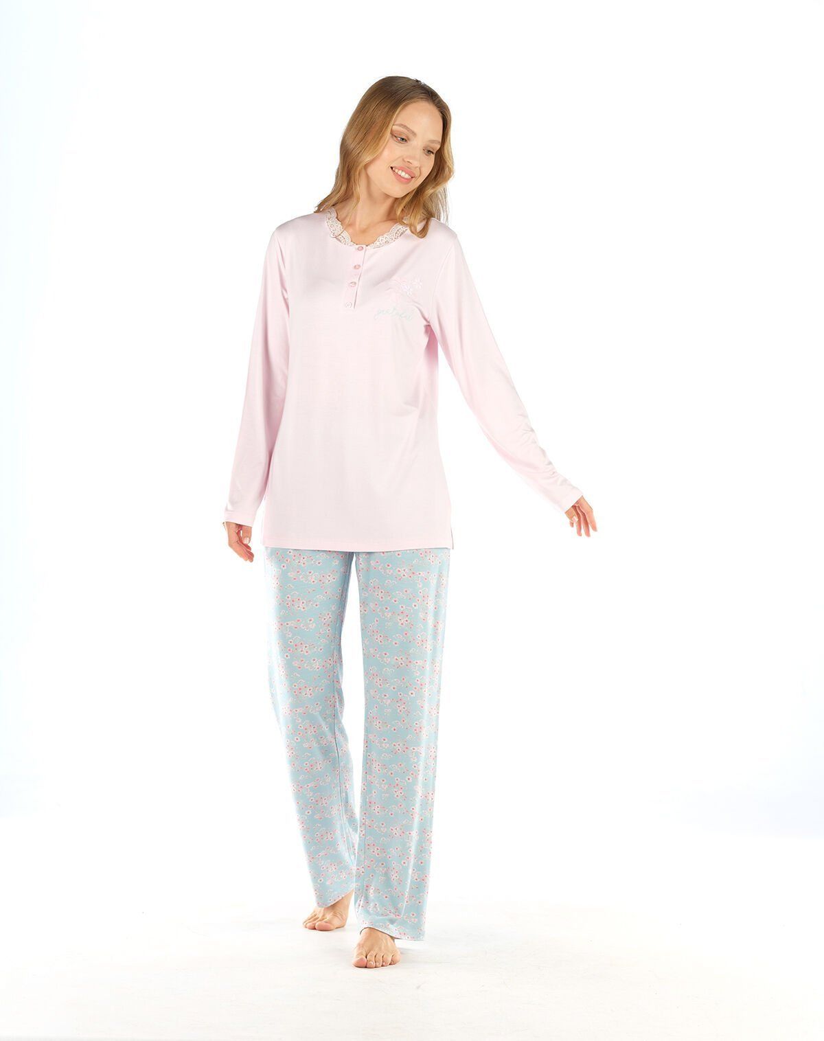 Feyza 4872-B Battal Uzun Kollu Bayan Pijama Takım