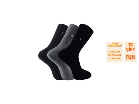 Staray 0593-1 Dikişsiz Erkek Penye Çorap 12'li