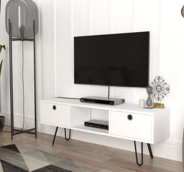 Dekorister Moda Metal Ayaklı Tv Ünitesi Beyaz