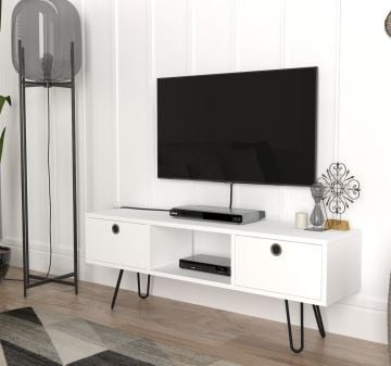Dekorister Moda Metal Ayaklı Tv Ünitesi Beyaz