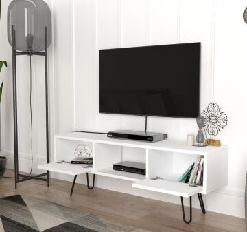 Dekorister Moda Metal Ayaklı Tv Ünitesi Beyaz