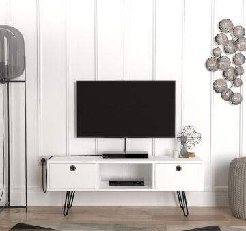 Dekorister Moda Metal Ayaklı Tv Ünitesi Beyaz