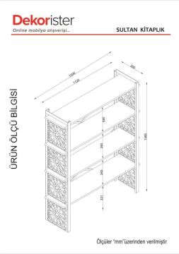 Dekorister Sultan Ferforce Lazer Kesim Metal Kitaplık Ceviz