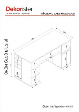 Dekorister Diamond Çalışma Masası Beyaz - 145 cm