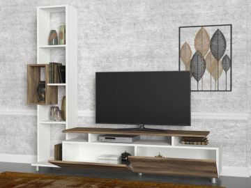 Dekorister Tulip Kitaplıklı Tv Ünitesi Beyaz-Ceviz