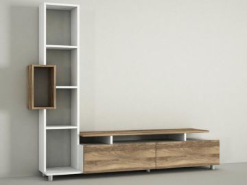 Dekorister Tulip Kitaplıklı Tv Ünitesi Beyaz-Ceviz