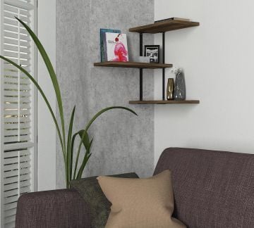 Dekorister Frisbi Köşe Duvar Rafı Ceviz