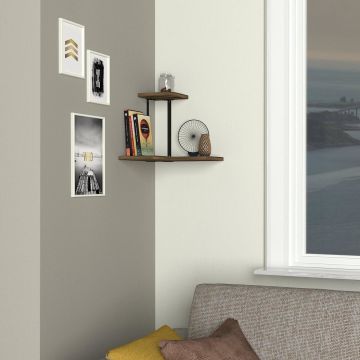 Dekorister Agora Köşe Duvar Rafı Ceviz