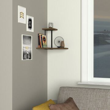 Dekorister Agora Köşe Duvar Rafı Ceviz