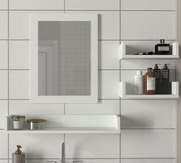 Dekorister Simon Banyo Üst Dolabı Aynalı Etajer Beyaz