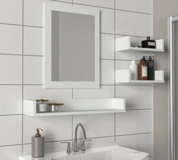 Dekorister Simon Banyo Üst Dolabı Aynalı Etajer Beyaz