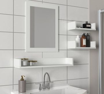 Dekorister Simon Banyo Üst Dolabı Aynalı Etajer Beyaz