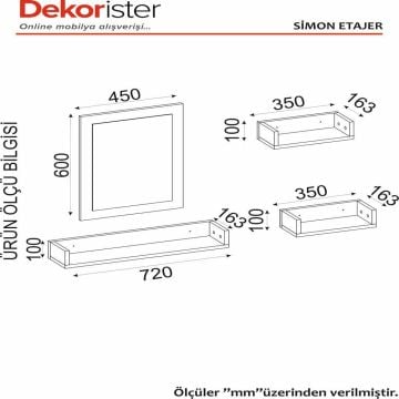Dekorister Simon Banyo Üst Dolabı Aynalı Etajer Beyaz