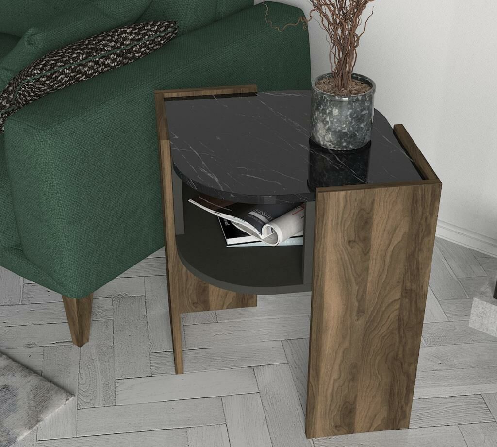 Dekorister Exclusive Marbel Koltuk Yan Sehpa Ceviz-Mermer