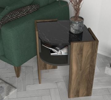 Dekorister Exclusive Marbel Koltuk Yan Sehpa Ceviz-Mermer