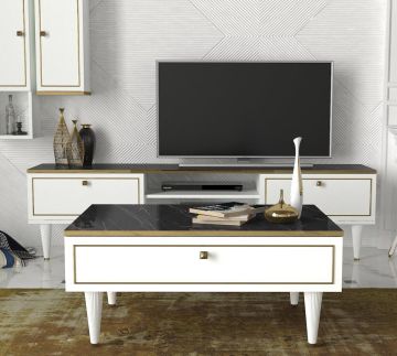 Dekorister Exclusive Ravenna Orta Sehpa Beyaz-Mermer