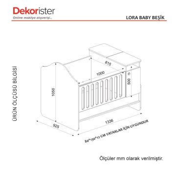 Dekorister Lora Baby Büyüyen Beşik Beyaz-Ceviz