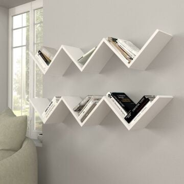 Dekorister Zig Zag Kitaplık Beyaz