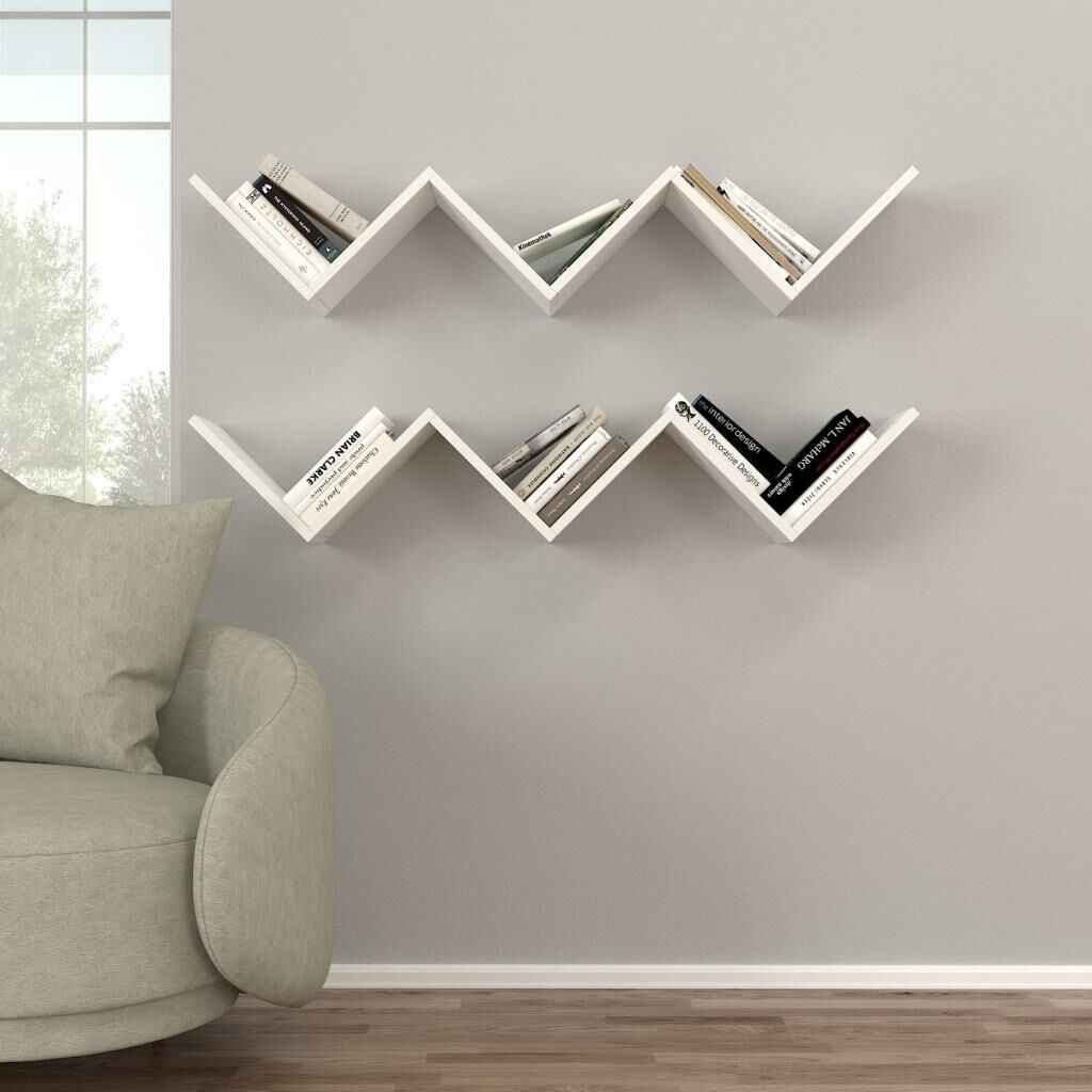 Dekorister Zig Zag Kitaplık Beyaz