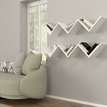 Dekorister Zig Zag Kitaplık Beyaz