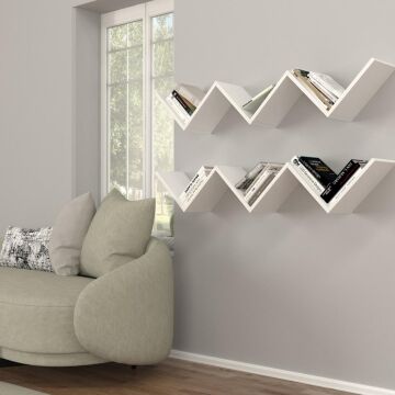 Dekorister Zig Zag Kitaplık Beyaz