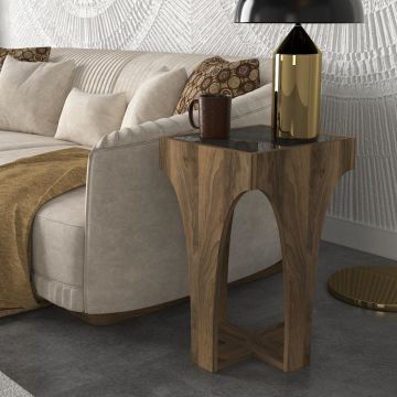 Dekorister Litus Camlı Yan Sehpa Ceviz-Antrasit