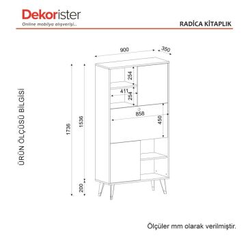 Dekorister Radica Kitaplık Antrasit- Mermer
