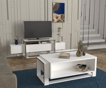 Dekorister Bianco Tv Sehpası Beyaz - Gold